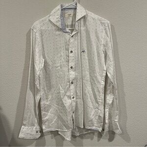 Sacoor size small white with dots 100% cotton long sleeve button down shirt